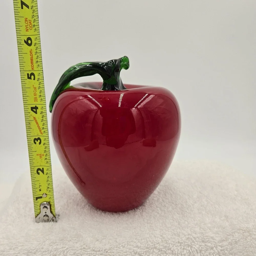 Vtg Mikasa Hand Blown Glass Fruit Large Red Apple w/ Green Leaf 6